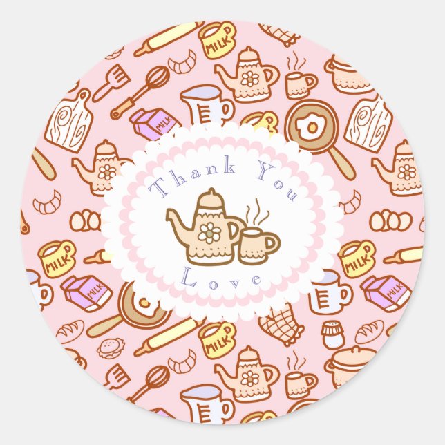Cute Kitchenware Pink Classic Round Sticker (Front)