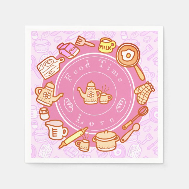 Cute Kitchenware Pink Napkin (Front)