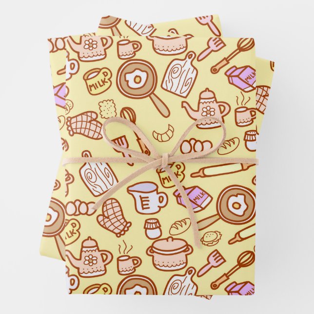 Cute Kitchenware Yellow  Wrapping Paper Sheet (In situ)