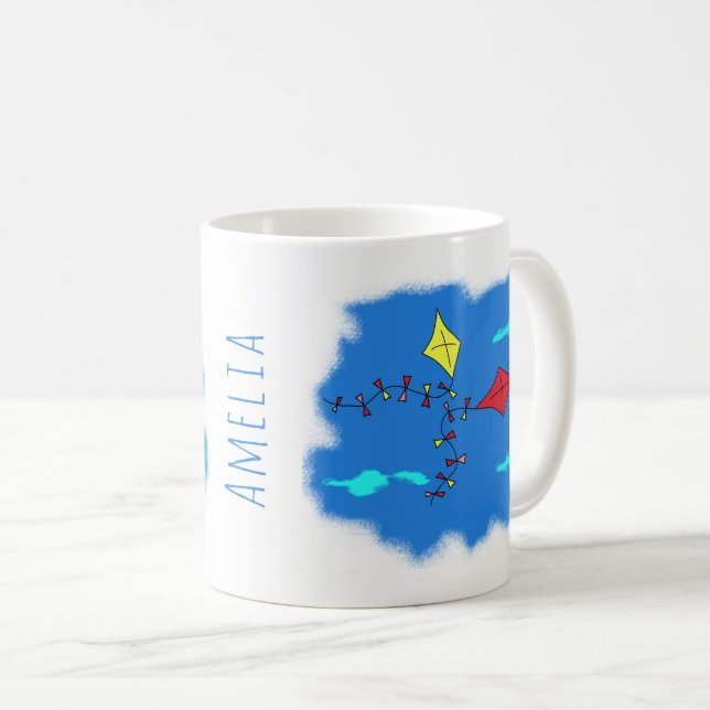 Cute Kite Drawing Kids Name Coffee Mug (Front Right)