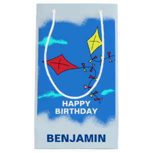 Cute Kites Blue Happy Birthday Name Kids  Small Gift Bag