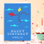 Cute Kites Red Yellow with Name Kids Birthday Card<br><div class="desc">Cute Kites Red Yellow with Name Kids Birthday Card. Cute design for kids with two kites, one in yellow and one in red color. The kites are flying in the sky between clouds. Personalize the card with your child`s name. Your boy or girl will love this personalized happy birthday card....</div>