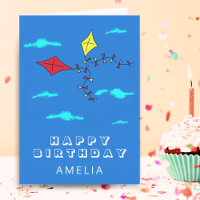 Cute Kites Red Yellow with Name Kids Birthday