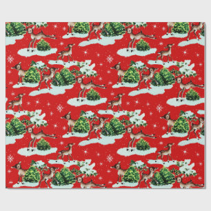 Cute Kitschy Retro Christmas Reindeer Wrapping Paper