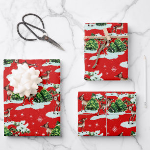 Cute Kitschy Retro Christmas Reindeer Wrapping Paper Sheet
