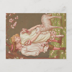 Cute Kitschy Vintage Valentine, Children with Lamb Postcard