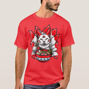 Cute Kitsune Ramen Bowl Japanese Noodle Anime Fox  T-Shirt