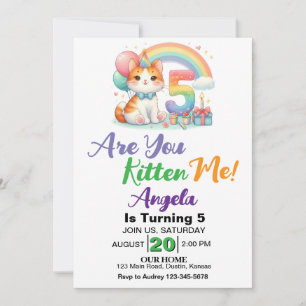 Cute Kitten 5th Birthday Party Invitation