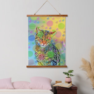Cute kitten - abstract - colourful painting hanging tapestry