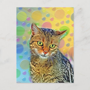 Cute kitten - abstract - colourful painting postcard