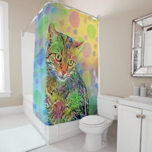 Cute kitten - abstract - colourful painting shower curtain