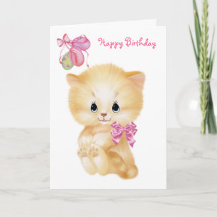 Cute Kitten and balloons - Happy Birthday Card
