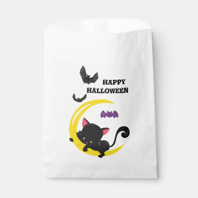 Cute Kitten and Bats Halloween Favour Bags (Front)