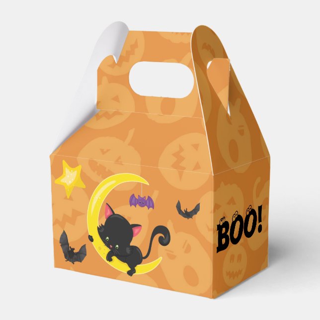 Cute Kitten and Bats Kids Halloween Favour Box (Front Side)