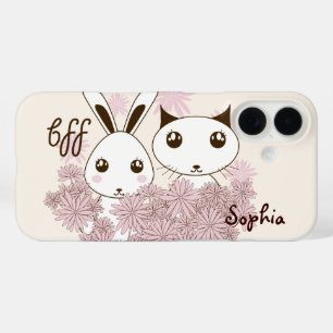 Cute Kitten and Bunny Animal Best Friends Kids iPhone 16 Case