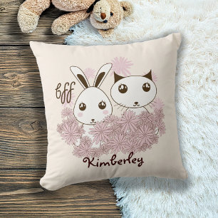Cute Kitten and Bunny Animal Best Friends Kids Cushion