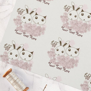 Cute Kitten and Bunny Animal Best Friends Kids Fabric
