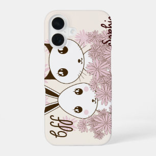 Cute Kitten and Bunny Animal Best Friends Kids iPhone 16 Case