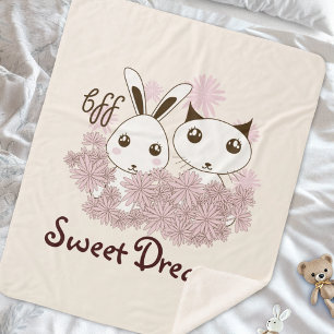 Cute Kitten and Bunny Animal Best Friends Kids Sherpa Blanket