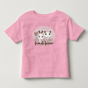 Cute Kitten and Bunny Animal Best Friends Pink Toddler T-Shirt