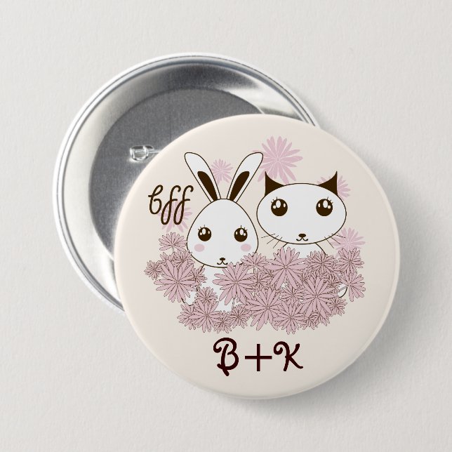 Cute Kitten and Bunny Animal Friends Girls Kids 7.5 Cm Round Badge (Front & Back)