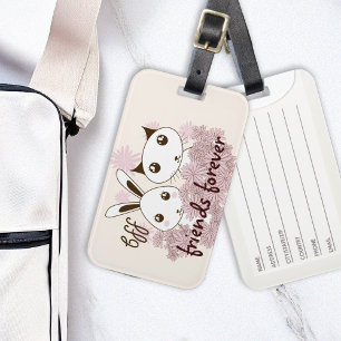 Cute Kitten and Bunny Animal Friends Girls Kids Luggage Tag