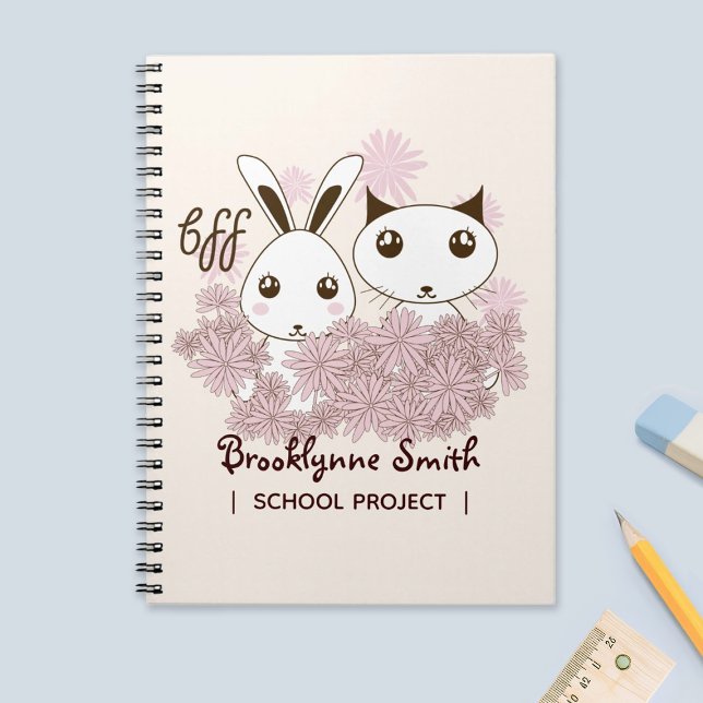 Cute Kitten and Bunny Animal Friends Girls Kids Notebook (Creator Uploaded)