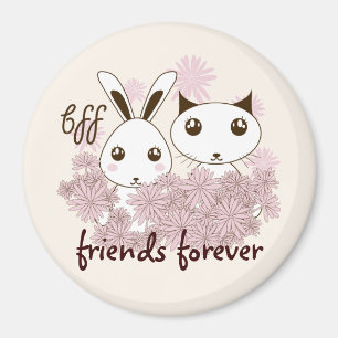Cute Kitten and Bunny Kids Friends Forever Magnet