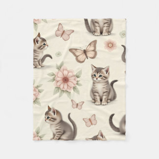 Cute Kitten and Butterflies Fleece Blanket