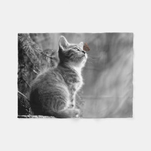 Cute Kitten and Butterfly Fleece Blanket