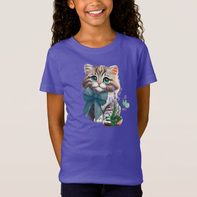 Cute Kitten and Butterfly T-Shirt (Front)