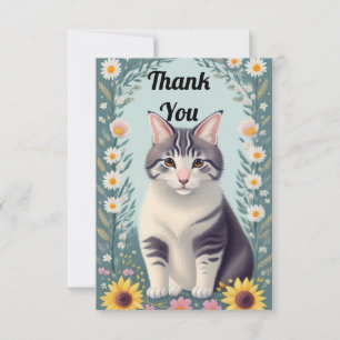 Cute Kitten And Flowers Thank You Card