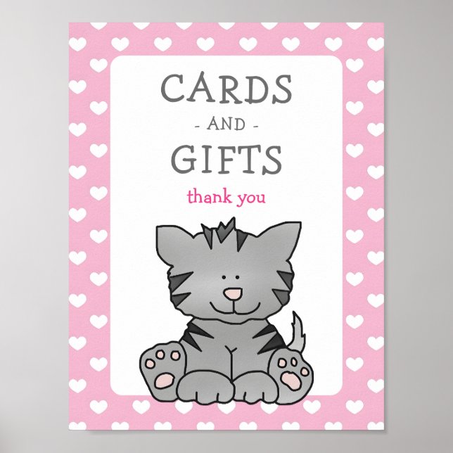 Cute Kitten and Hearts Cards and Gifts Baby Shower Poster (Front)