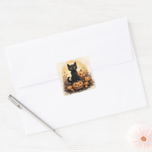 Cute Kitten and Jack-O-Lanterns Envelope Seal 