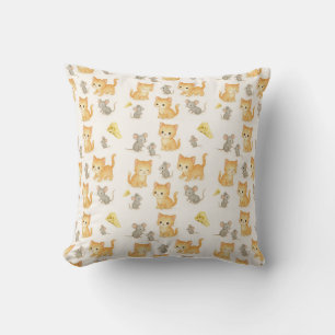 Cute Kitten and Mouse Seamless Pattern Cushion