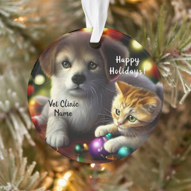 Cute Kitten and Puppy Christmas Ornament (Tree)