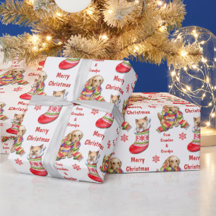 Cute Kitten and Puppy Kids Christmas Wrapping Paper