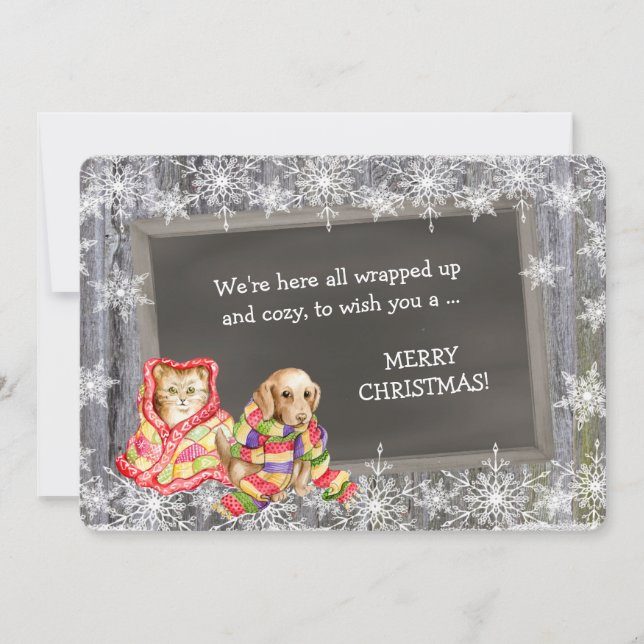 Cute Kitten and Puppy Photo Template Christmas (Front)