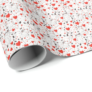 Cute Kitten and Red Hearts Valentine's Day Wrappin Wrapping Paper