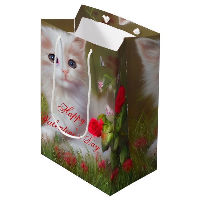 Cute kitten and roses valentine  medium gift bag (Front Angled)
