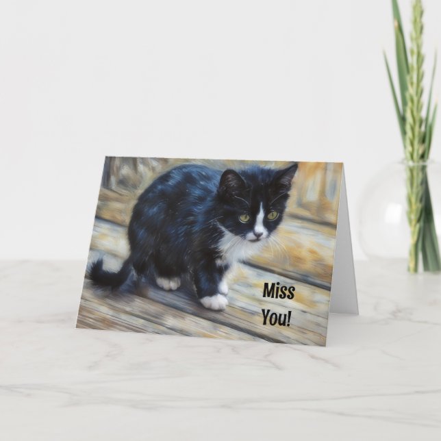 Cute Kitten Art Miss You Missing You Thinking Card (Front)