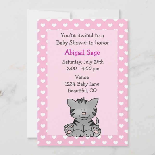 Cute Kitten Baby Girl Shower Invitation (Front)