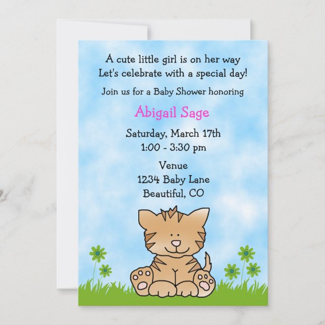 Cute Kitten Baby Shower Invitation for Girls (Front)