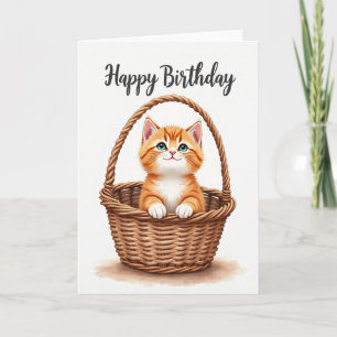Cute Kitten Basket Birthday Card