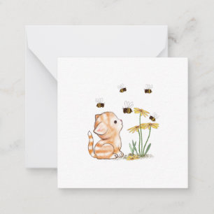 Cute Kitten Bees Flower Blank Note Cards