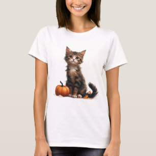 Cute Kitten Beside Pumpkin Halloween 🎃 T-Shirt