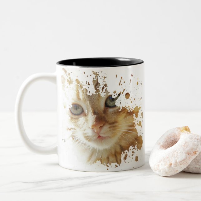 Cute Kitten | Best gift for cat owners Two-Tone Coffee Mug (With Donut)