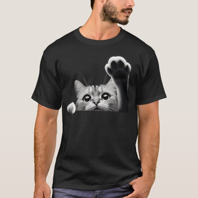 Cute Kitten Big Eyes Cat Outstretched Paw T-Shirt (Front)