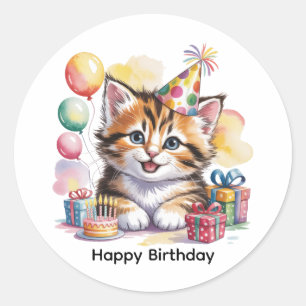Cute Kitten Birthday Party Classic Round Sticker
