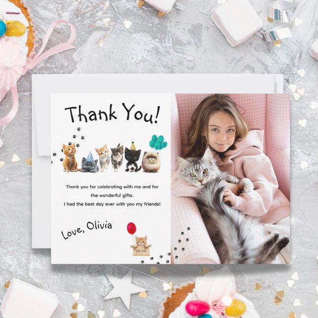 Cute Kitten Birthday Party Flat Thank You Card (Cute Kitten Birthday Party Flat Thank You Card)